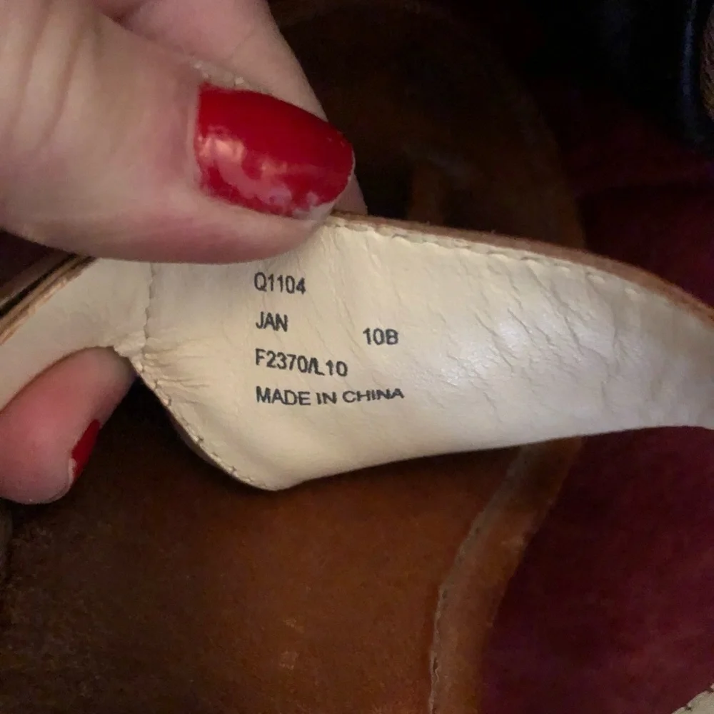 Coach size 10 British Tan / Cognac leather thong heel ,wedge with cork heel